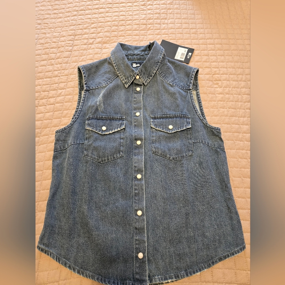 Kooples Sleeveless Denim Button-Up Shirt